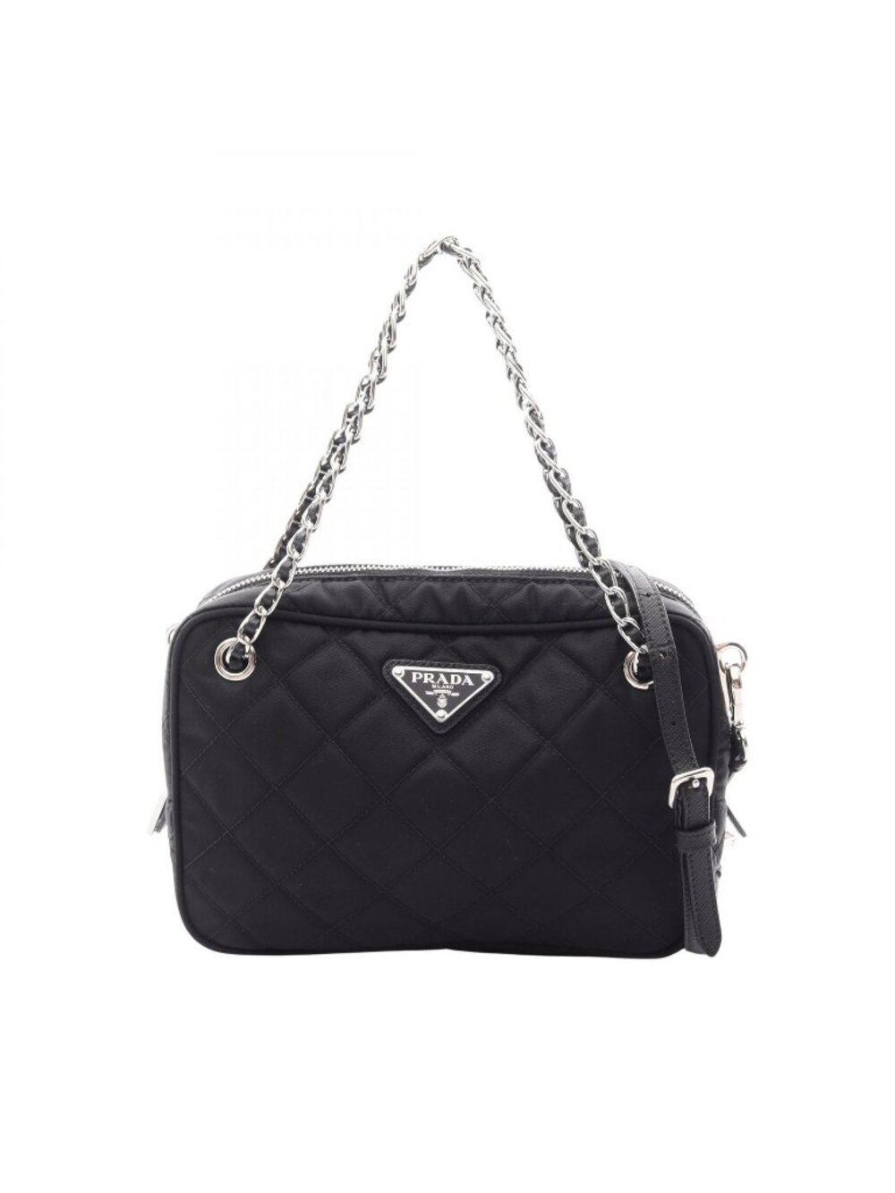 Prada Handbag Tessuto Impuntu 2-Way Black Nylon Saffiano Leather Quilted